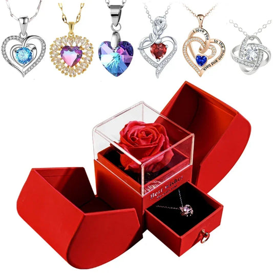 Eternal Rose Gift Box Gift for Women Heart Necklace  I Love You To The Moon and Back Flower Jewelry Box for Wedding Birthday